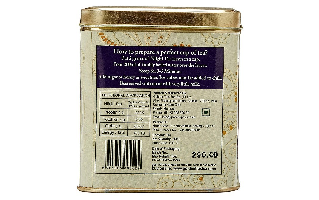 Golden Tips Nilgiri Tea, Loose Leaf Tea   Tin  100 grams